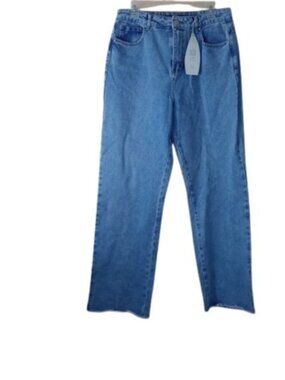 Cali 1850 Womens Classic High Rise W Jeans Lightwash Frayed Slit Hem JR 13 New